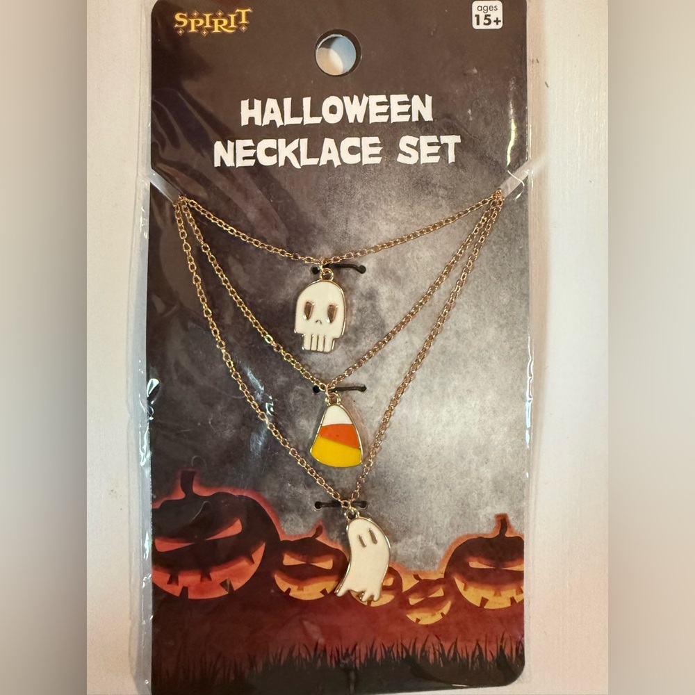 NWT Spirit Halloween Skull, Candy Corn, and Ghost Necklace Set
